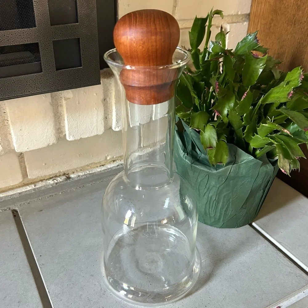 Vintage 60s MCM DANSK Glass Teak Carafe Decanter